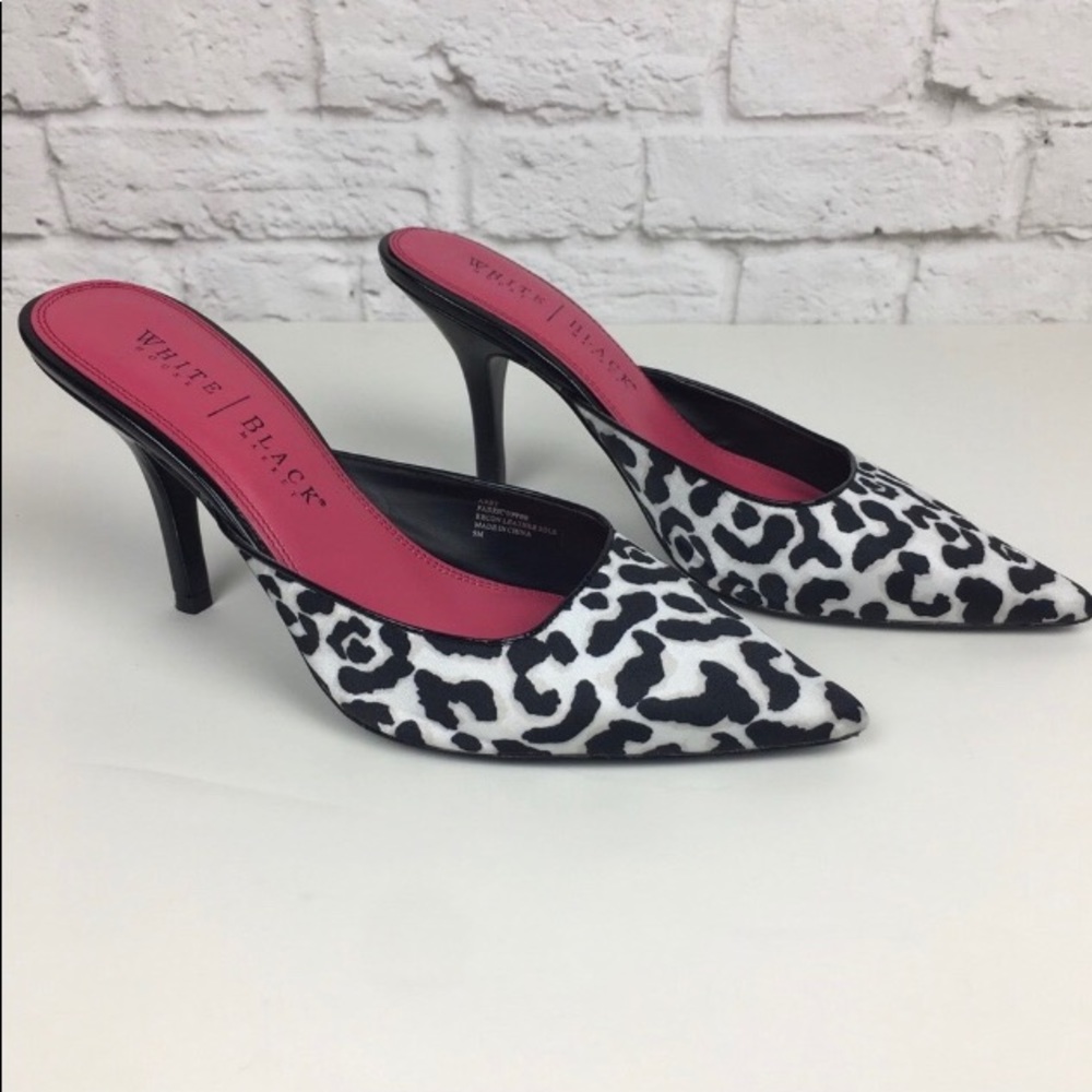 WHBM Abby pointed to black and white mule heel, 9